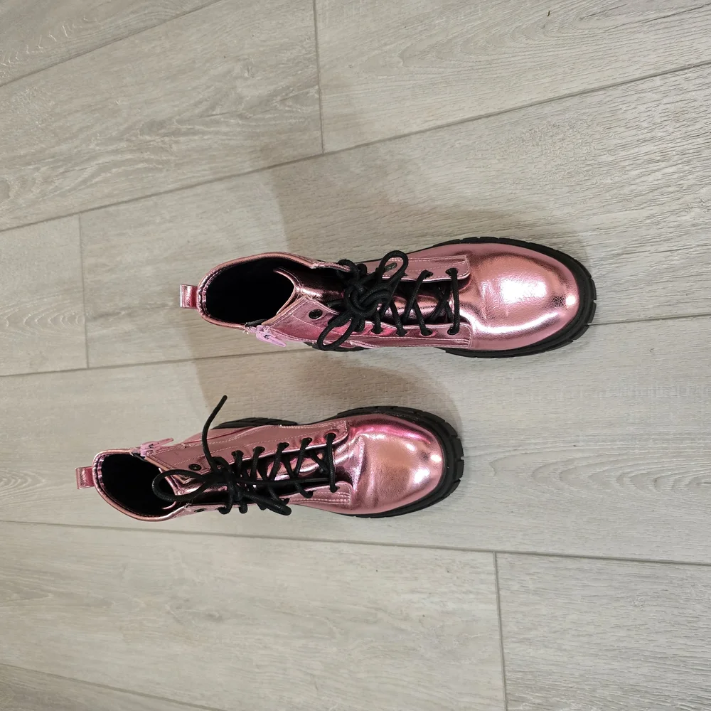 Madden NYC Shiny Pink Lace-Up Boots